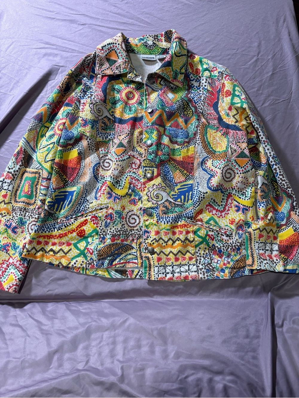 Chico's Multicolor Abstract Print Button-Front Shirt Jacket